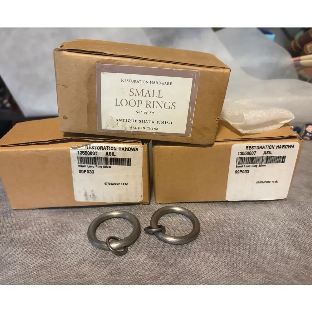 30 Restoration Hardware Small Loop Drapery Rings Antique Silver 3 Boxed NOS